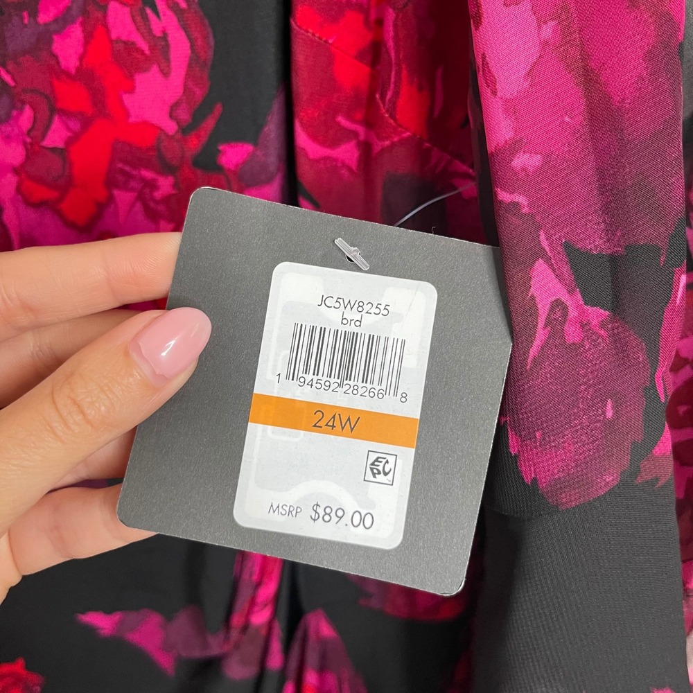 Jessica Howard Womens 24W Pink Floral Ruffle Bell Sleeve Drape Sheath‎ Dress NEW - Picture 3 of 5